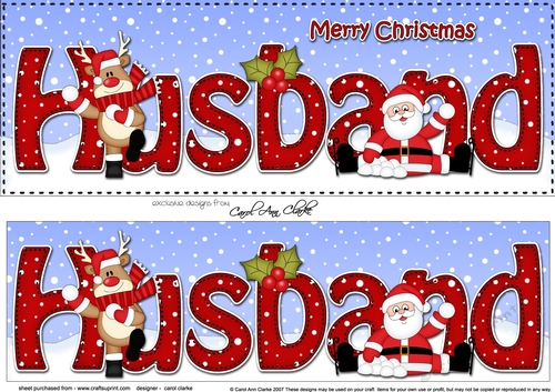 Large DL Merry Christmas HUSBAND with Santa & Rudolph 3D decoupage 