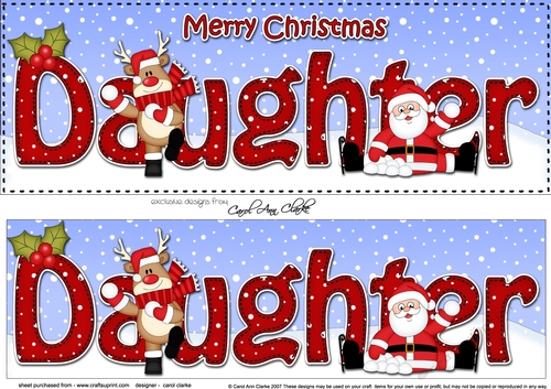 Large DL Merry Christmas DAUGHTER with Santa & Rudolph 3D decoupage 