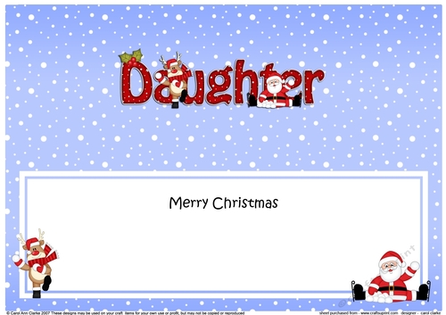 Large DL Merry Christmas DAUGHTER with Santa & Rudolph insert