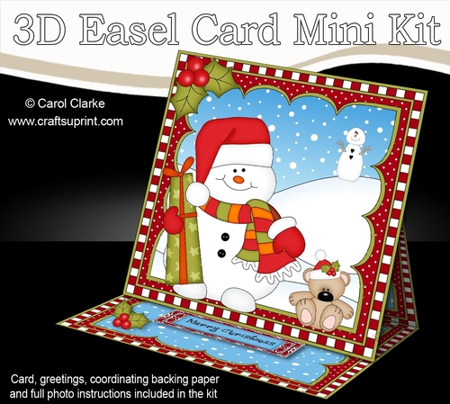 3D Easel Card Mini Kit - Christmas Snowman Oli has a present