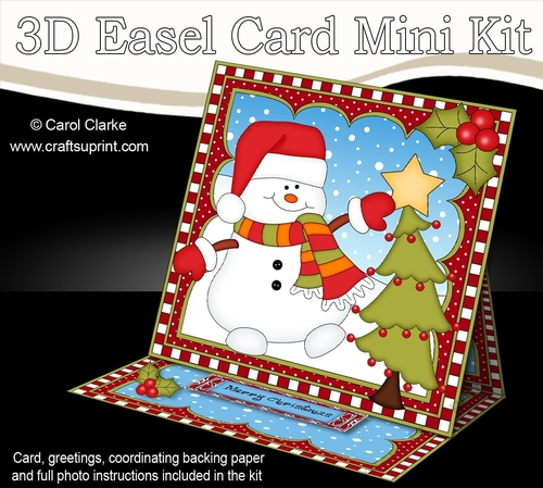 3D Easel Card Mini Kit - Christmas Snowman Oli has a Star for the Tree