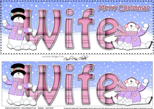 Large DL Merry Christmas WIFE 3D decoupage with Snowman Rio