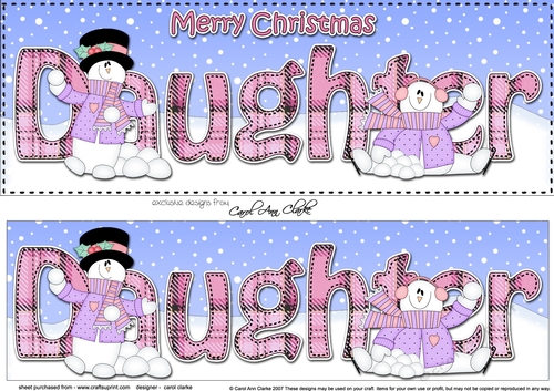 Large DL Merry Christmas DAUGHTER 3D decoupage with Snowman Rio
