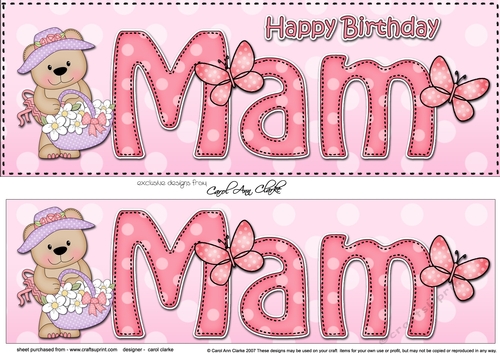 Large DL Happy Birthday MAM 3D decoupage with Livvy Bear