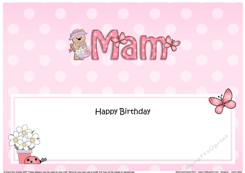 Large DL Happy Birthday MAM insert with Livvy Bear