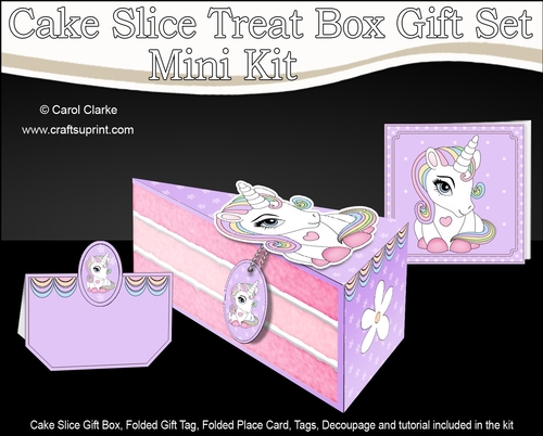 3D Cute Unicorn - Cake Slice Treat Box Gift Set Mini Kit