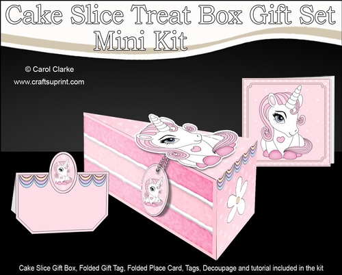 3D Cute Unicorn - Cake Slice Treat Box Gift Set Mini Kit