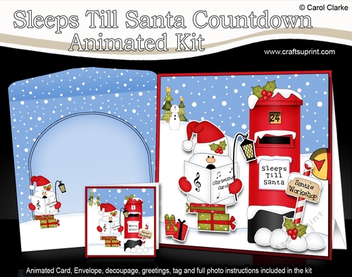 3D Animated Sleeps Till Santa Christmas Postbox Countdown Card Kit - Snowball Sam is Carol Singing