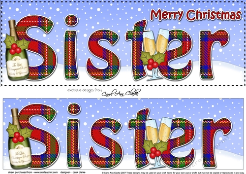 Large DL Merry Christmas SISTER 3D decoupage with Champagne