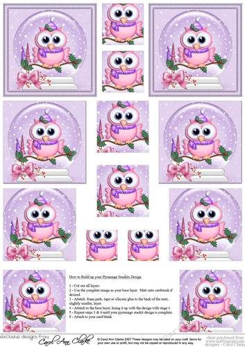 Christmas Owl Snowglobe Pyramage sheet