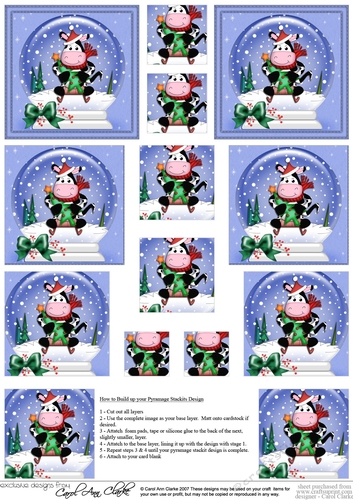 Christmas Milly Moo Cow Snowglobe Pyramage sheet