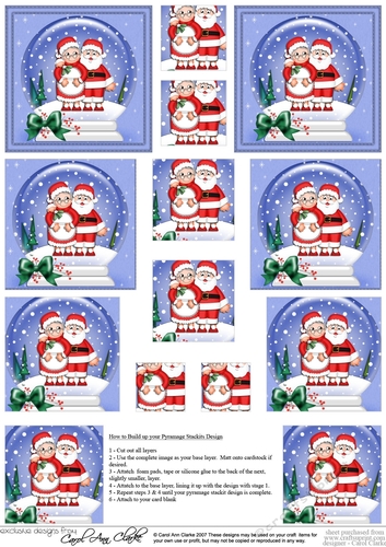Christmas Santa & Mrs Claus Snowglobe Pyramage sheet