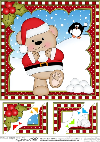 Christmas 8 x 8 Scalloped Corner Topper - Livvy Bear is Snowballing