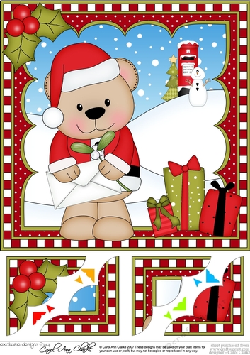 Christmas 8 x 8 Scalloped Corner Topper - Livvy Bear has a Letter for Santa