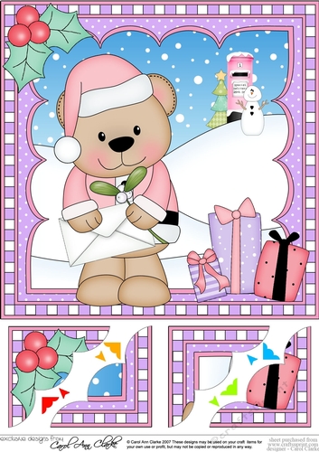 Christmas 8 x 8 Scalloped Corner Topper - Livvy Bear has a Letter for Santa