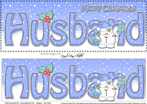 Large DL Merry Christmas HUSBAND 3D decoupage with Snowball Sam