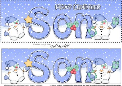 Large DL Merry Christmas SON 3D decoupage with Snowball Sam
