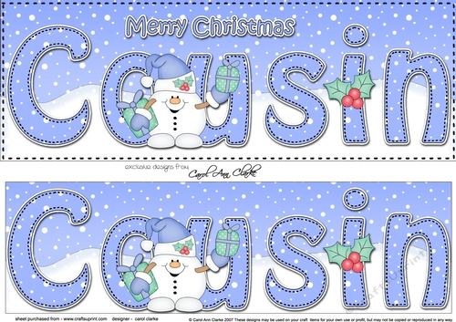 Large DL Merry Christmas COUSIN 3D decoupage with Snowball Sam