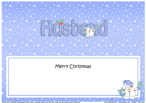 Large DL Merry Christmas HUSBAND insert with Snowball Sam