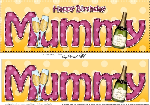 Large DL Happy Birthday MUMMY 3D decoupage with Champagne