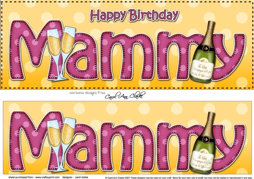 Large DL Happy Birthday MAMMY 3D decoupage with Champagne