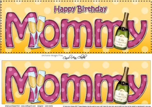 Large DL Happy Birthday MOMMY 3D decoupage with Champagne