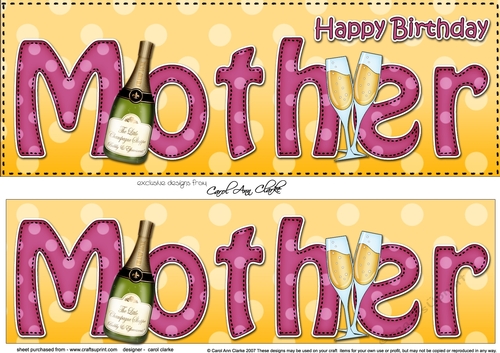 Large DL Happy Birthday MOTHER 3D decoupage with Champagne