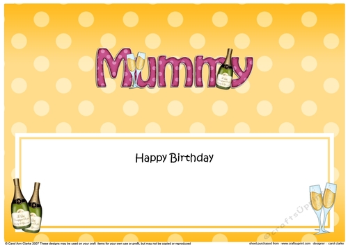Large DL Happy Birthday MUMMY insert with Champagne