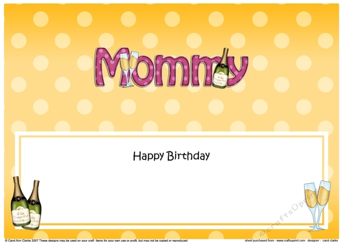 Large DL Happy Birthday MOMMY insert with Champagne