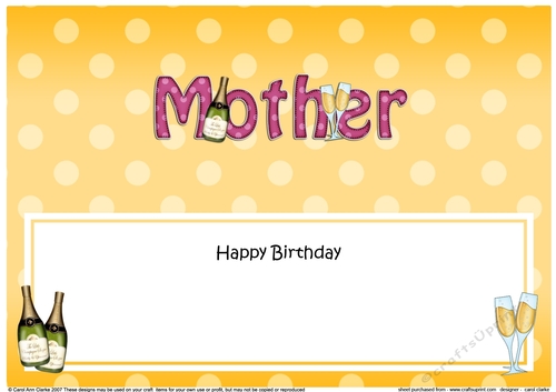 Large DL Happy Birthday MOTHER insert with Champagne