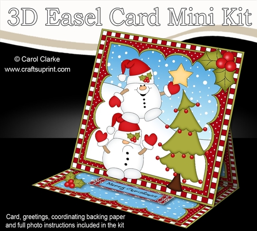 3D Easel Card Mini Kit - Christmas Snowball Sam is decorating the Tree!