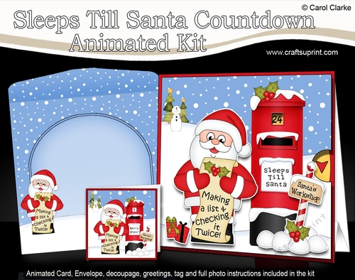 3D Animated Sleeps Till Santa Christmas Postbox Countdown Card Kit - Santa is checking his List!