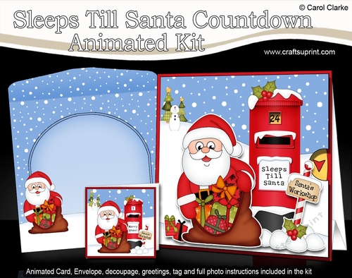 3D Animated Sleeps Till Santa Christmas Postbox Countdown Card Kit - Santa has a Sack of Presents