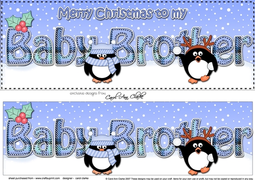 Large DL Merry Christmas to my BABY BROTHER 3D decoupage with Penguins