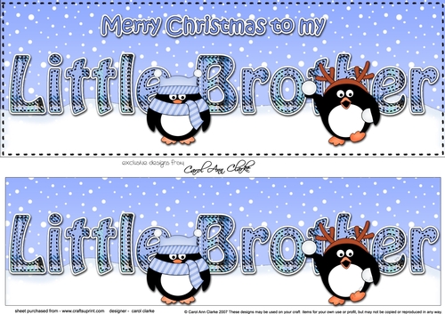 Large DL Merry Christmas to my LITTLE BROTHER 3D decoupage with Penguins