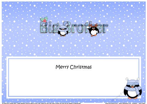 Large DL Merry Christmas BIG BROTHER insert with Penguins