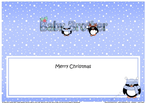 Large DL Merry Christmas BABY BROTHER insert with Penguins