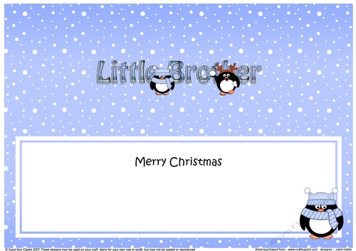 Large DL Merry Christmas LITTLE BROTHER insert with Penguins