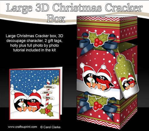 3D Large Christmas Cracker Box -  Pip Penguins are in Love