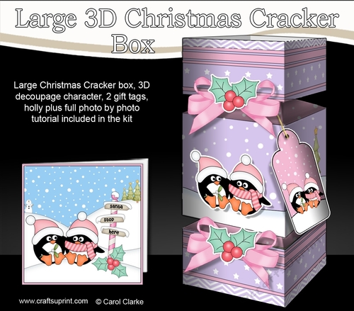 3D Large Christmas Cracker Box -  Pip Penguins are in Love