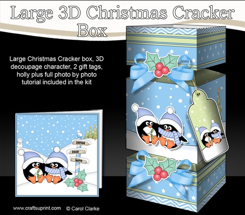 3D Large Christmas Cracker Box -  Pip Penguins are in Love