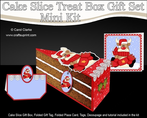3D Christmas Cake Slice Treat Box Gift Set Mini Kit - Rudolph