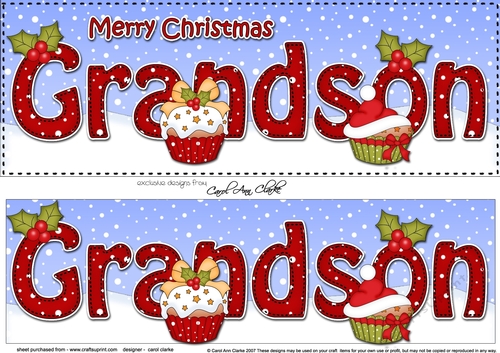 Large DL Merry Christmas GRANDSON 3D decoupage with Cupcakes