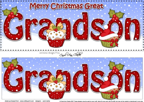 Large DL Merry Christmas GREAT GRANDSON 3D decoupage with Cupcakes
