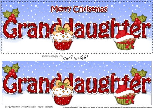 Large DL Merry Christmas GRANDDAUGHTER 3D decoupage with Cupcakes
