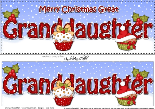 Large DL Merry Christmas GREAT GRANDDAUGHTER 3D decoupage with Cupcakes