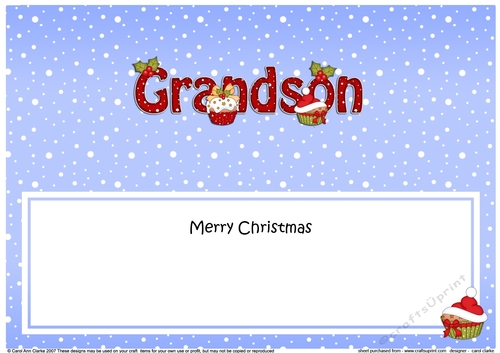 Large DL Merry Christmas GRANDSON insert with Cupcakes