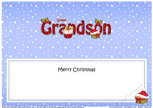 Large DL Merry Christmas GREAT GRANDSON insert with Cupcakes