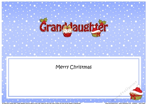 Large DL Merry Christmas GRANDDAUGHTER insert with Cupcakes