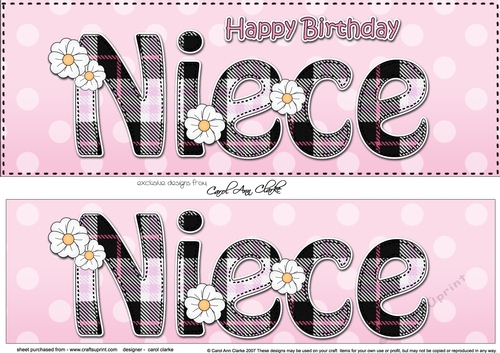 Large DL Happy Birthday NIECE 3D decoupage with tartan